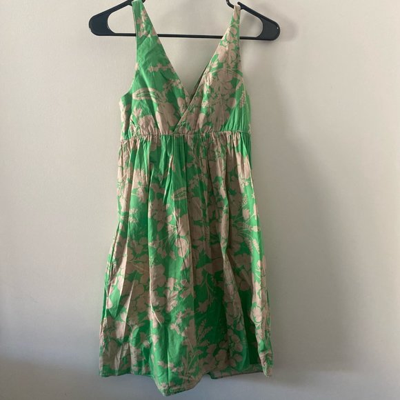 Green Dress with Tan Floral Pattern - Picture 1 of 4